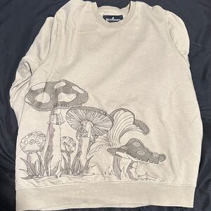 Men’s Green Blind Rooster Crewneck Sweater with Mushroom Design Larre